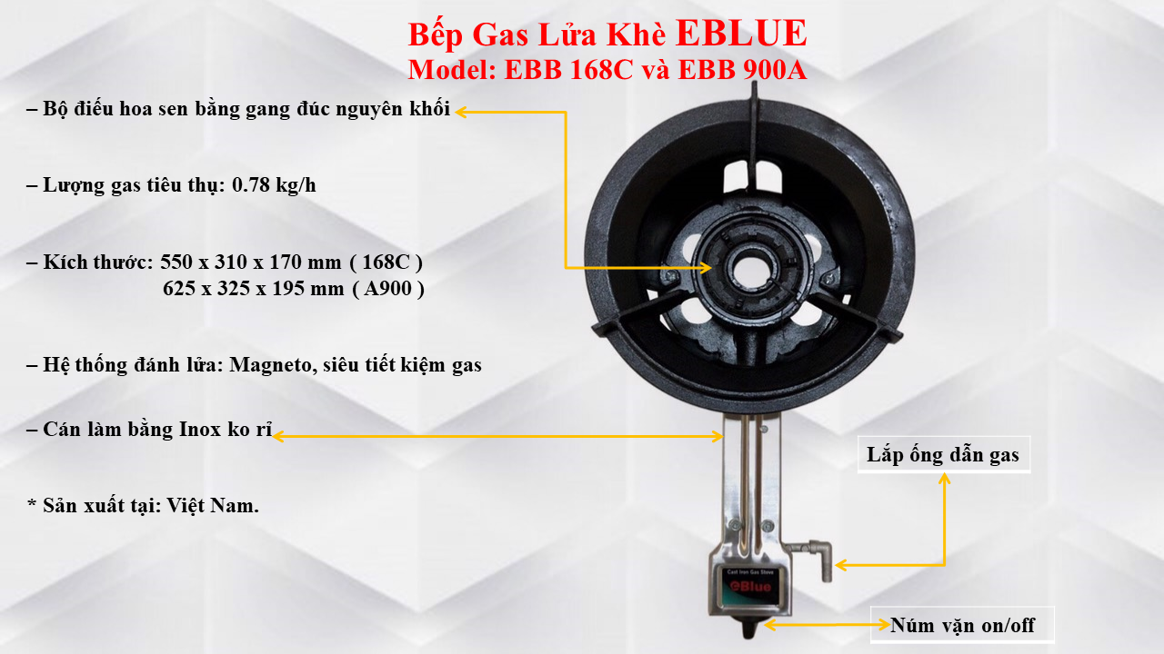 Bếp Gas Công Nghiệp Lửa Khè eBlue- EBB168- Hàng Chính Hãng