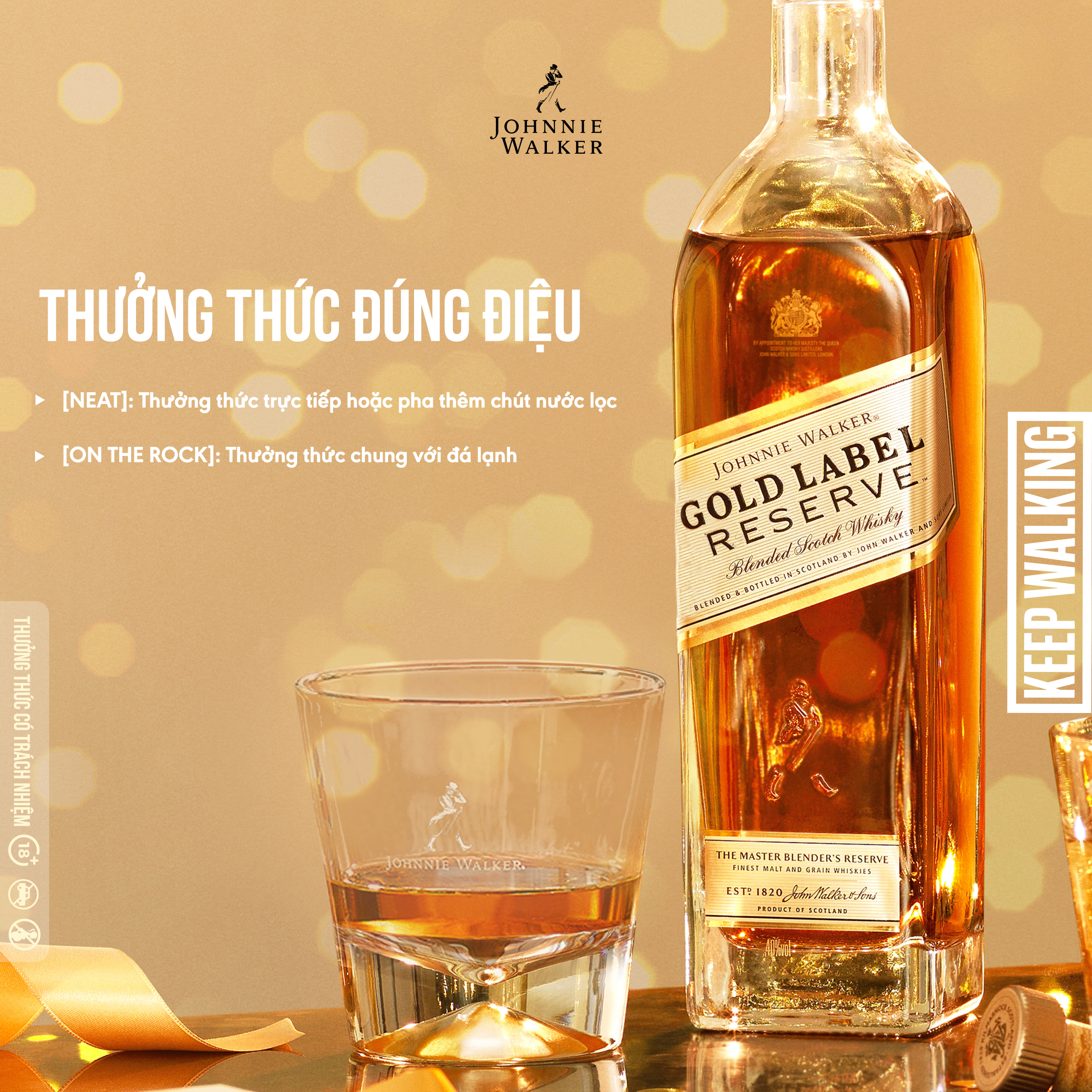 Rượu Johnnie Walker Gold Label Blended Scotch Whisky 40% 750ml [Kèm Hộp]