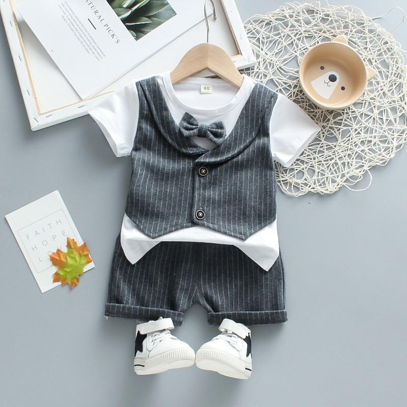 Set quần áo giả vest đính nơ cho bé trai