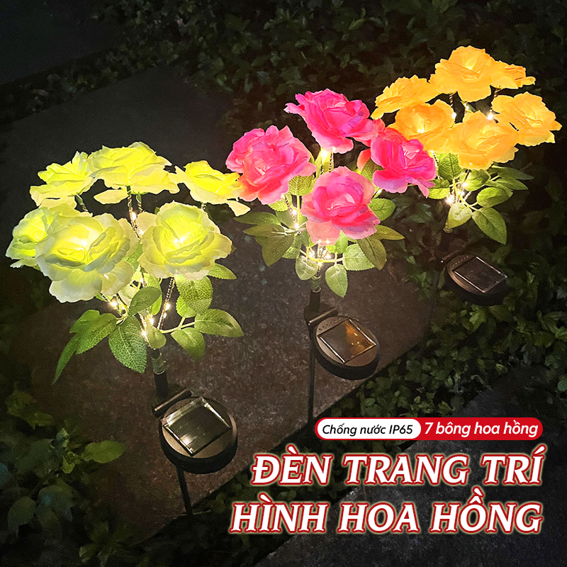 Đèn trang trí năng lượng mặt trời hoa hồng, tích kiệm điện, bóng siêu sáng, chống thấm nước - DA3154