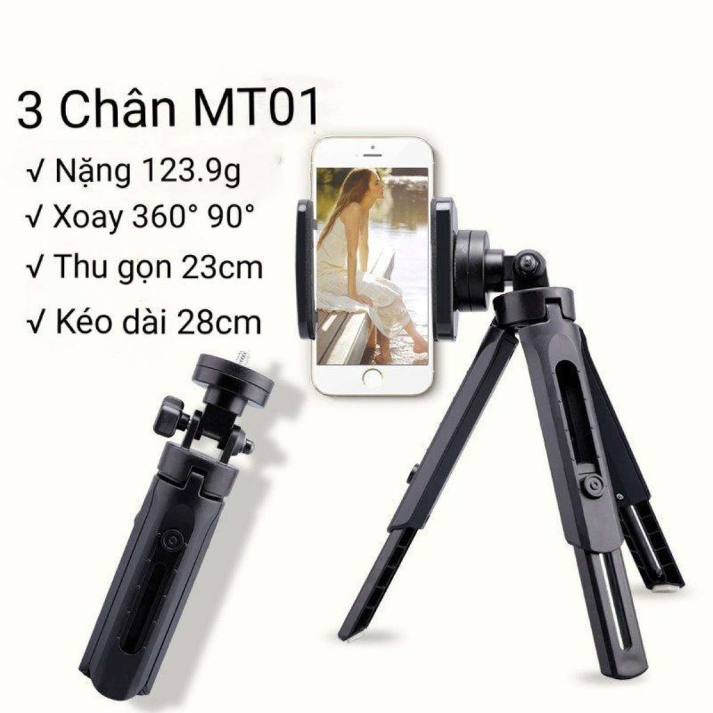 Giá đỡ điện thoại mini 3 chân, tripod support MT01 xoay 360 độ