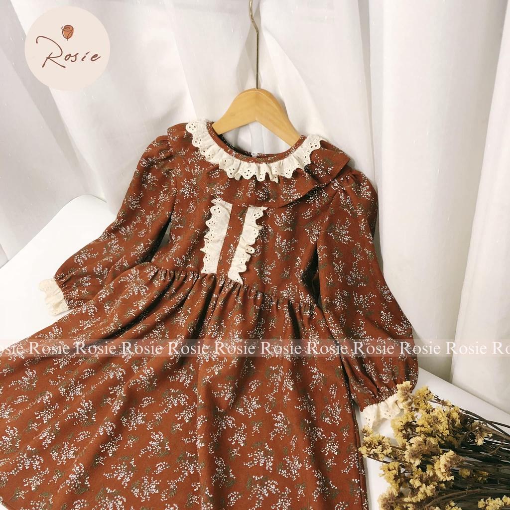 Váy nhung nâu in hoa Lolie ROLIA chất nhung in hoa diện tết rất sang cho các bé từ 9-43kg V50