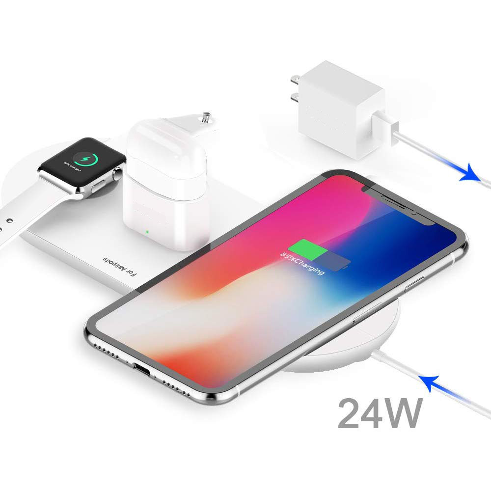 Đế sạc nhanh không dây 3 trong 1 cho iWatch 5/4/3/2/1, AirPods Pro/2/1 và iPhone 12/11/ Pro/Max/XR/X/8 Plus/8 Certified UL60950-1