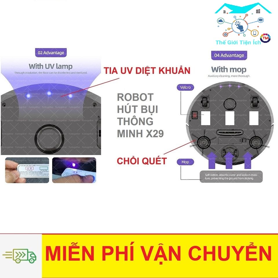 ROBOT HÚT SÀN, HÚT BỤI THÔNG MINH KHÔNG DÂY X29 - TRANG BỊ TIA CỰC TÍM DIỆT KHUẨN