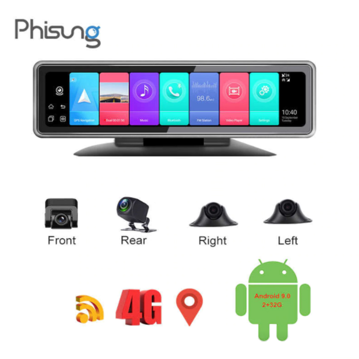 Camera hành trình 360 độ gắn gương và taplo ô tô cao cấp Phisung T88 đa năng 5 trong 1 Android: 9.0 - Hàng chính hãng