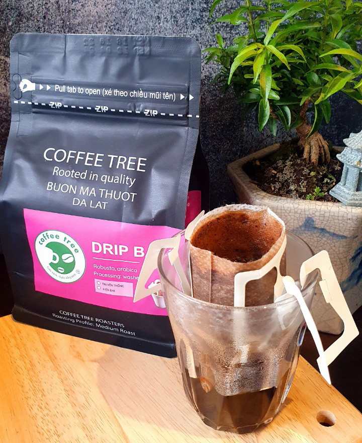 Cà phê túi lọc nguyên chất 100% loại hiện đại Coffee Tree đắng nhẹ, thơm nồng