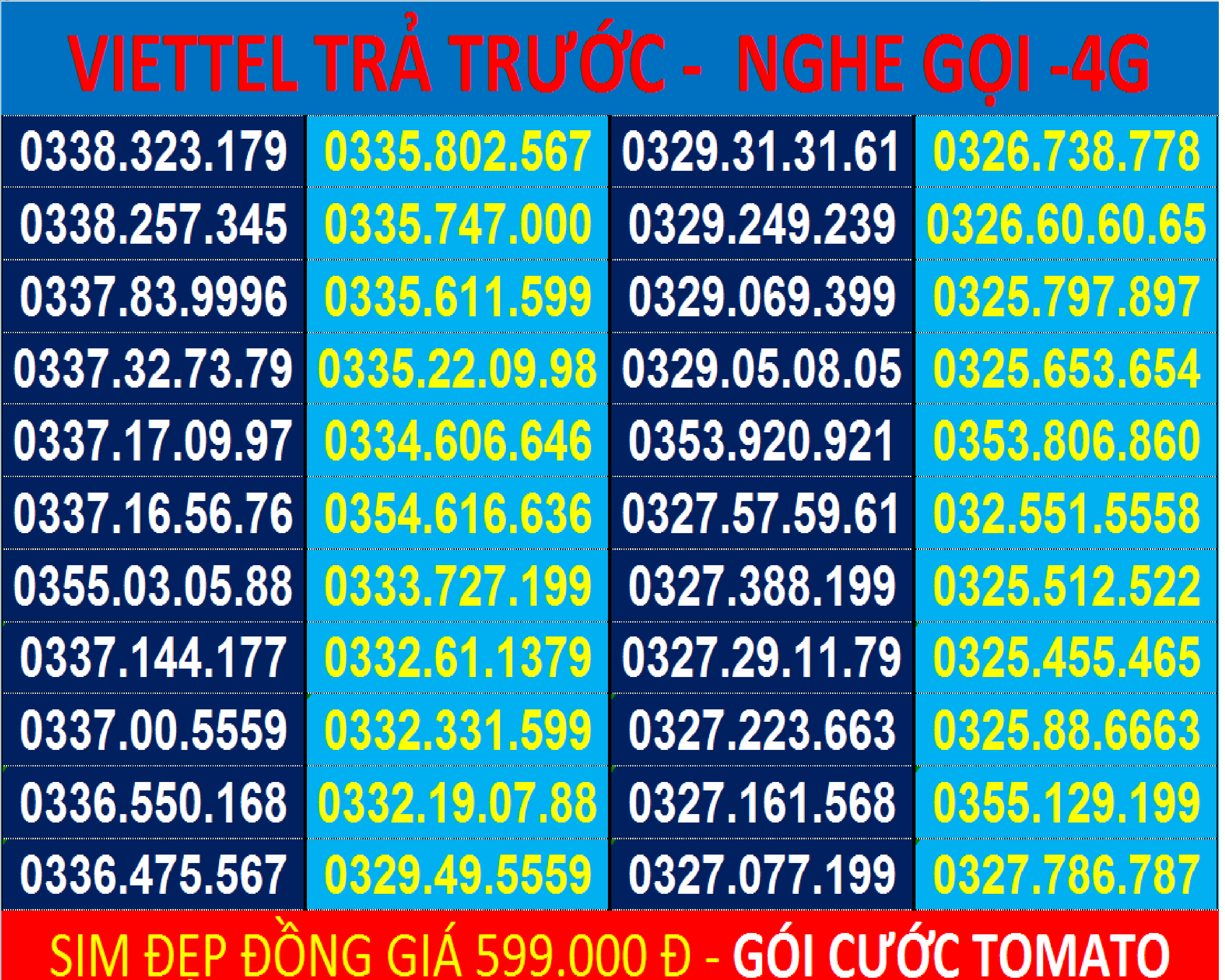 Sim Viettel đẹp Trả trước - Chọn số - Đăng ký chính chủ - Nghe Gọi và 4G - Hàng Chính Hãng