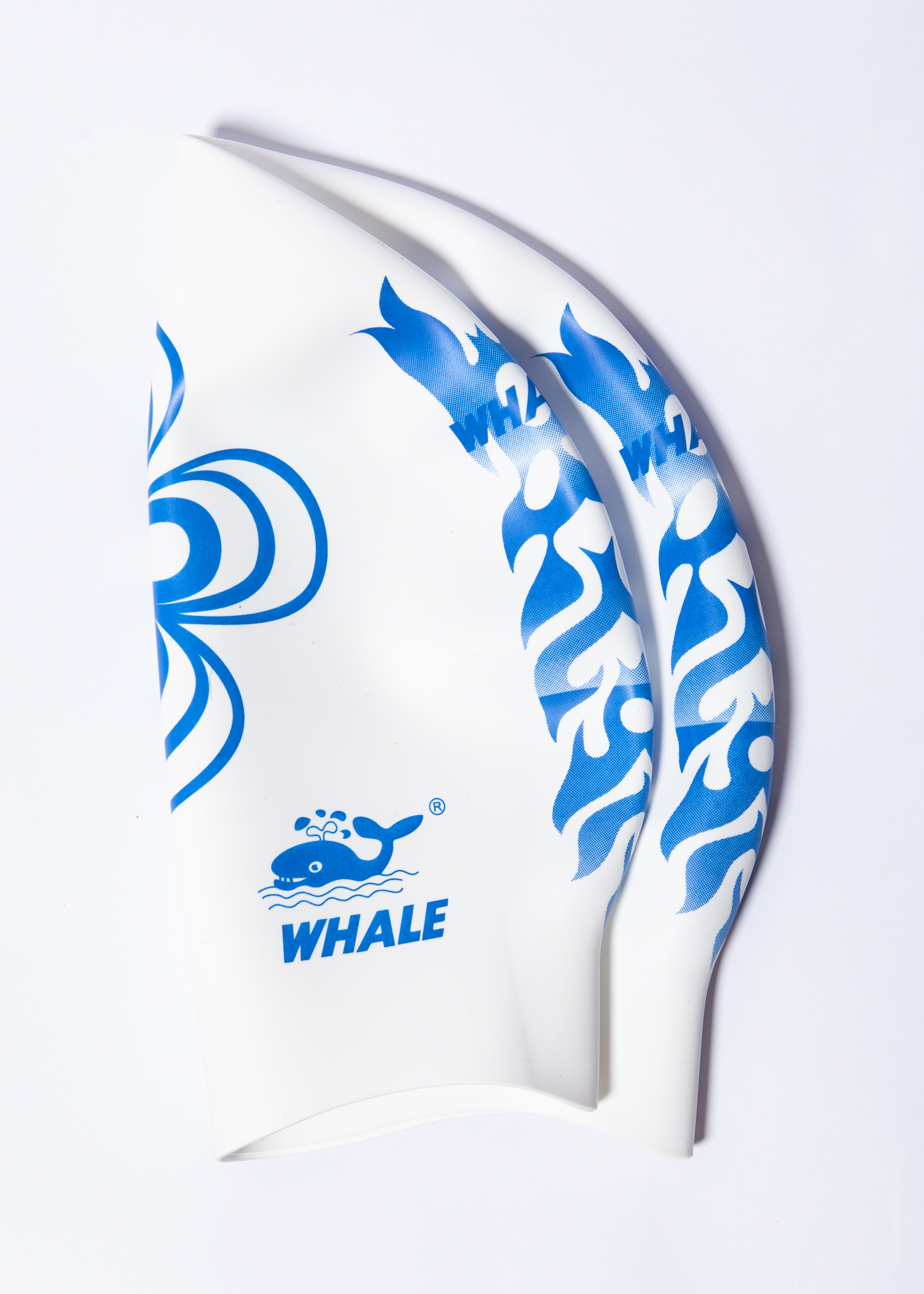 Nón Bơi  Silicone Whale, Trắng, Hoa Xanh