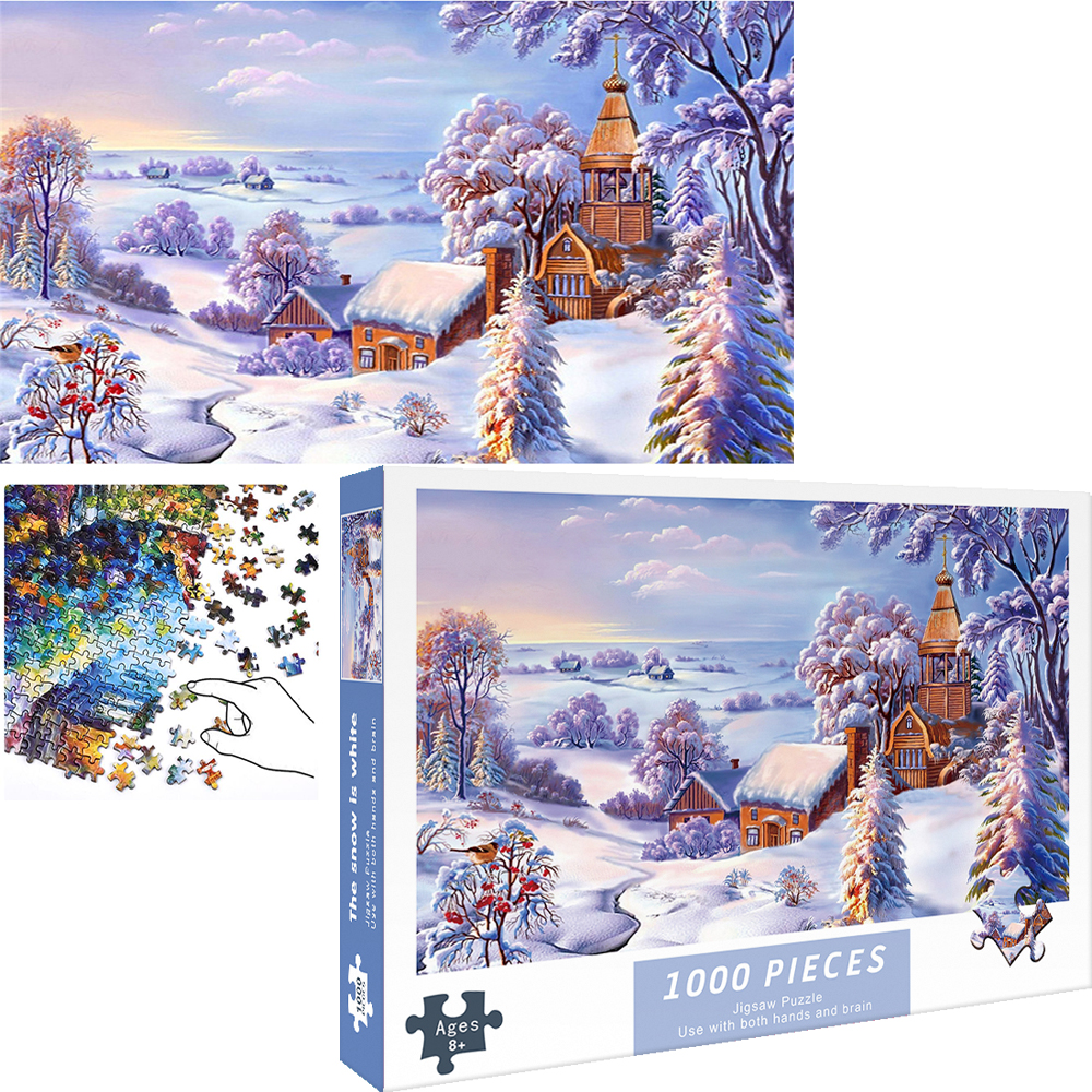 Bộ Tranh Ghép Xếp Hình 1000 Pcs Jigsaw Puzzle Ngôi Làng Tuyết Bản Đẹp Cao Cấp