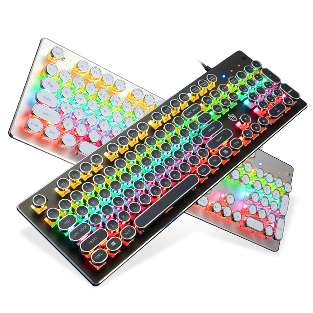Bàn phím cơ có đèn chiếu sáng 104 phím chơi game được hỗ trợ bởi USB Hoạt động 9 hiệu ứng ánh sáng sống động cho máy tính - Màu trắng
