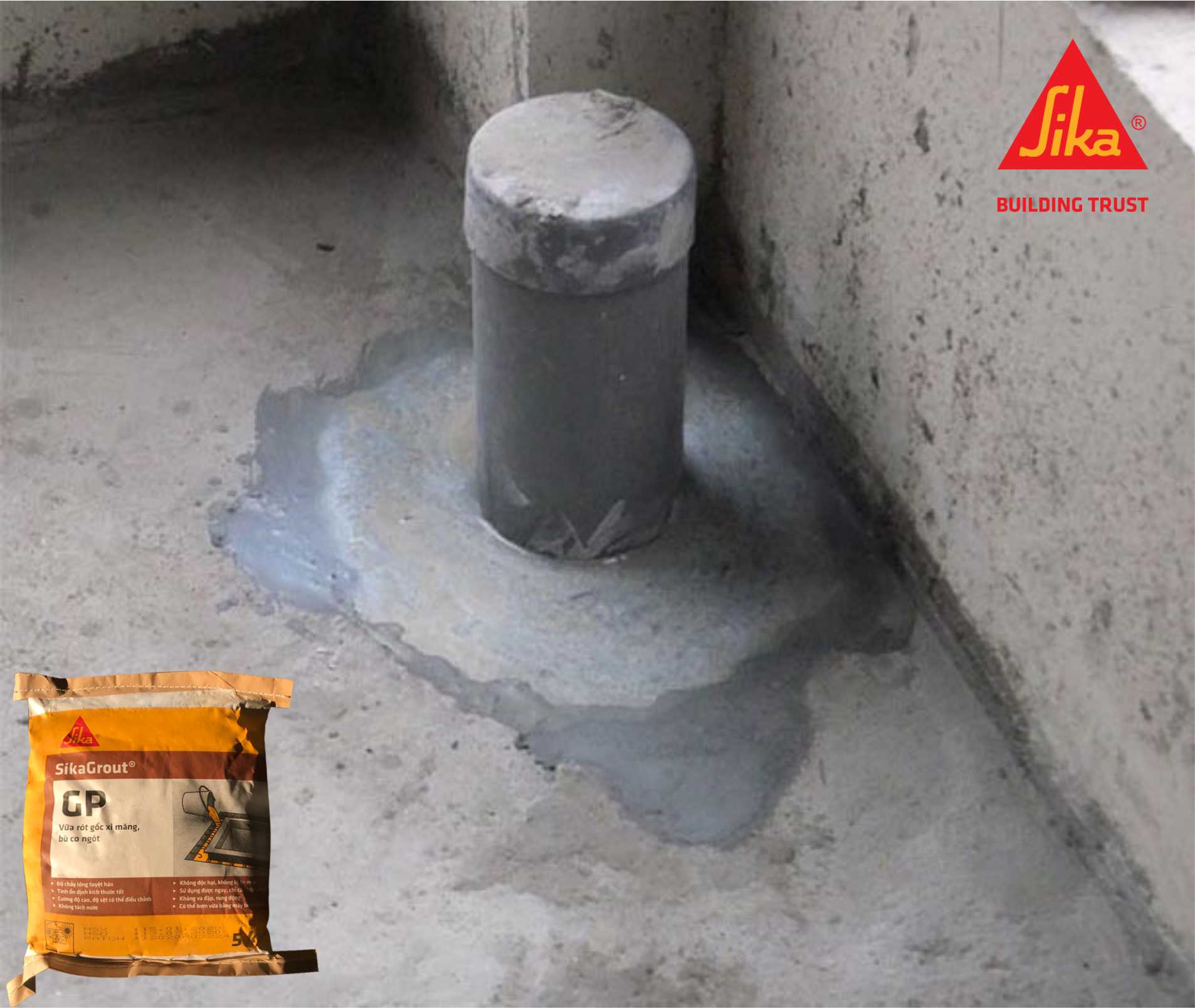 Vữa đổ chống thấm cổ ống xuyên sàn - SikaGrout GP