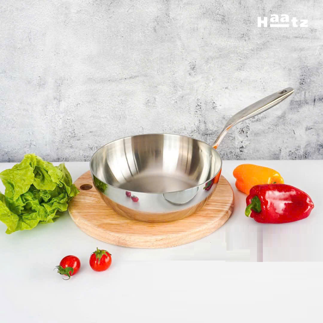 Chảo Sâu Lòng 20cm Inox 316 Nguyên Khối 3 Lớp Haatz HYP920, Dùng Cho Mọi Loại Bếp - Hàng Chính Hãng