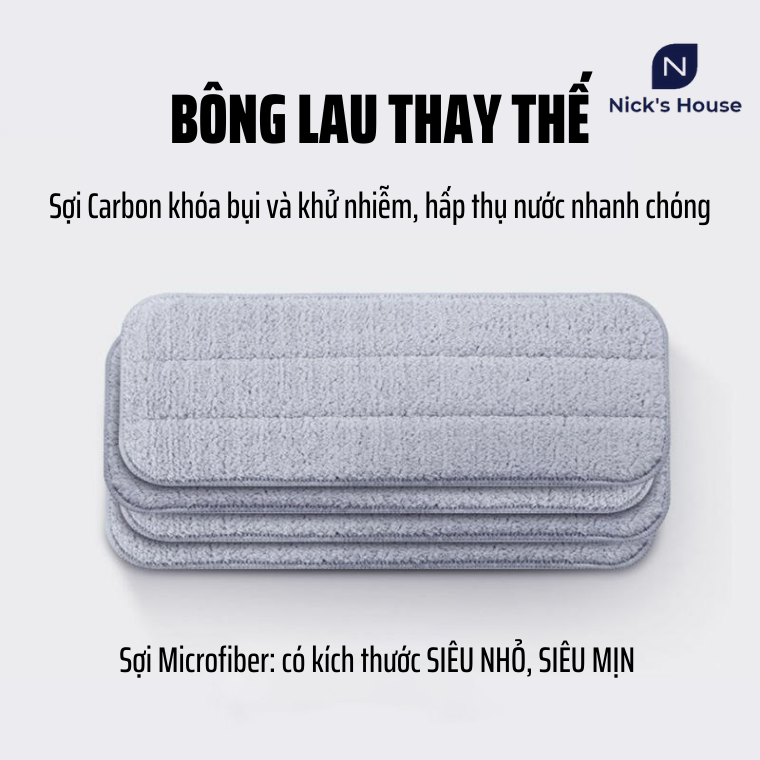 Bông Lau Thay Thế Cây Lau Nhà Thông Minh Tự Vắt Tiện Lợi - Giẻ Lau Nhà Kích Thước 33x12cm và 38x12cm Hình Chữ Nhật Cao Cấp