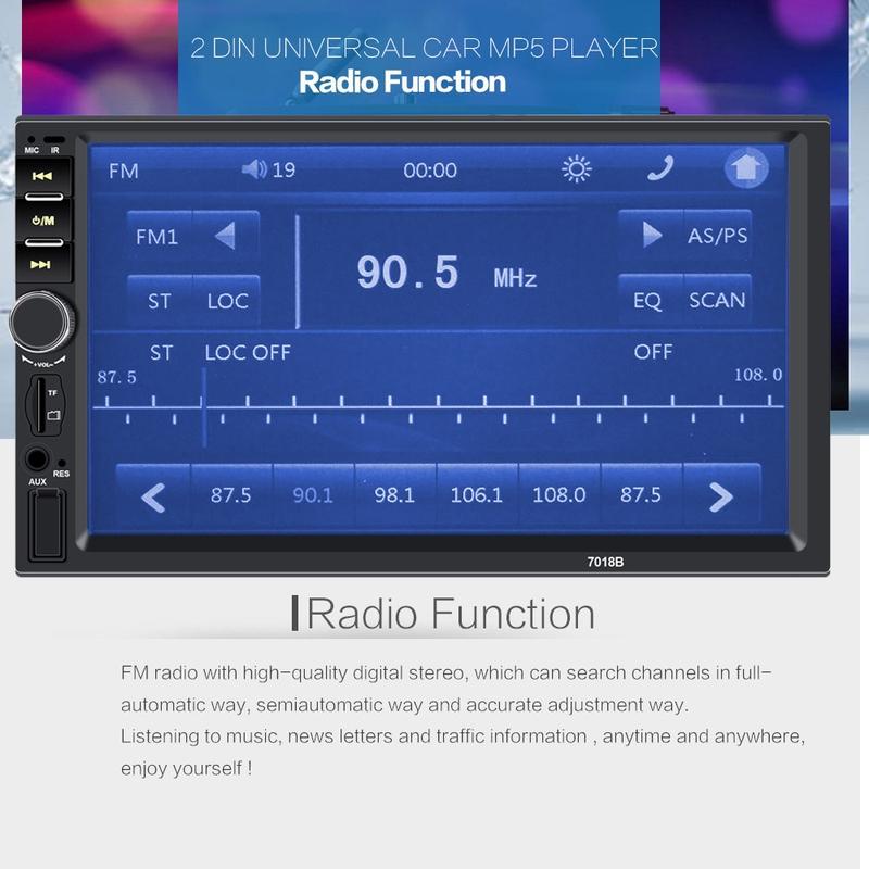 7018B 3rd 7 inch HD 2 DIN Xe hơi Bluetooth MP5 Player Hỗ trợ kết nối điện thoại di động (Android & IOS MirrorLink)