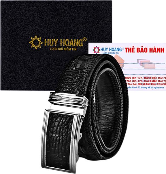 Thắt Lưng Nam Da Cá Sấu Đan Viền Bản Lớn Gai Huy Hoàng HT4701 - Đen