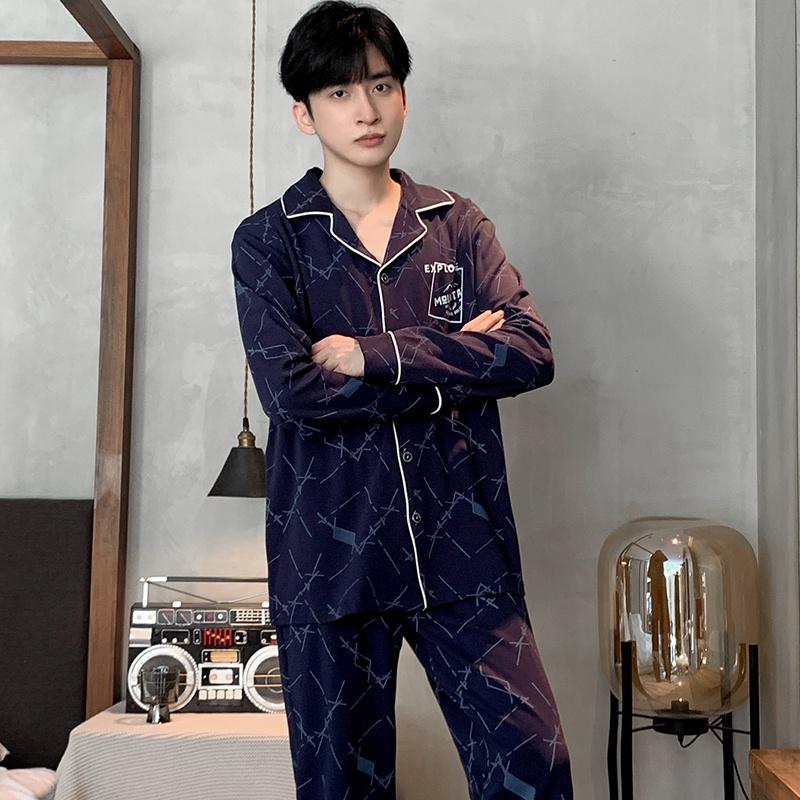 3658 - Bộ Pijama dài tay cao cấp màu xanh than họa tiết chìm độc lạ, L-3XL