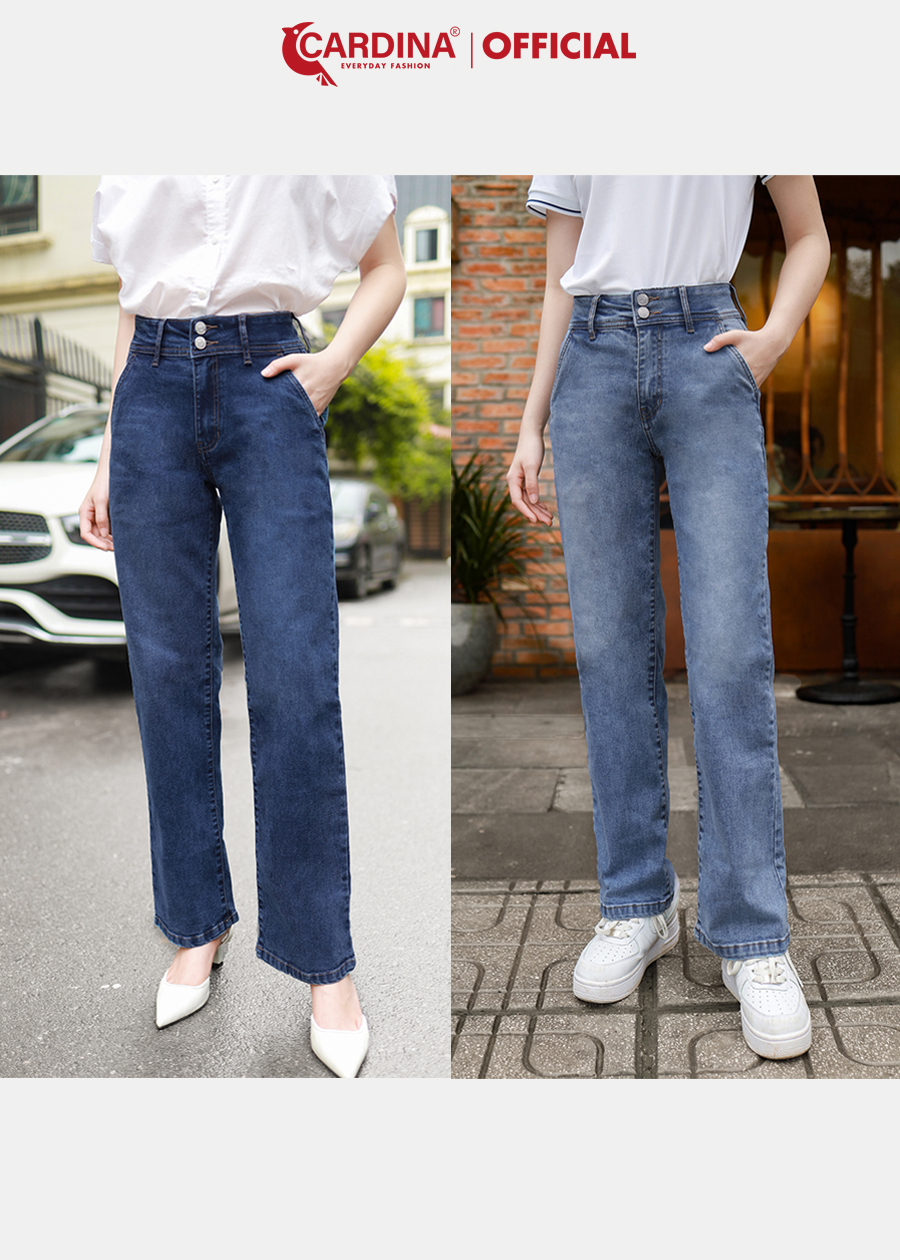 Quần Jeans Nữ CARDINA Cao Cấp Dáng Ống Đứng Có Khuy Khỏe Khoắn Trẻ Trung 3QF10