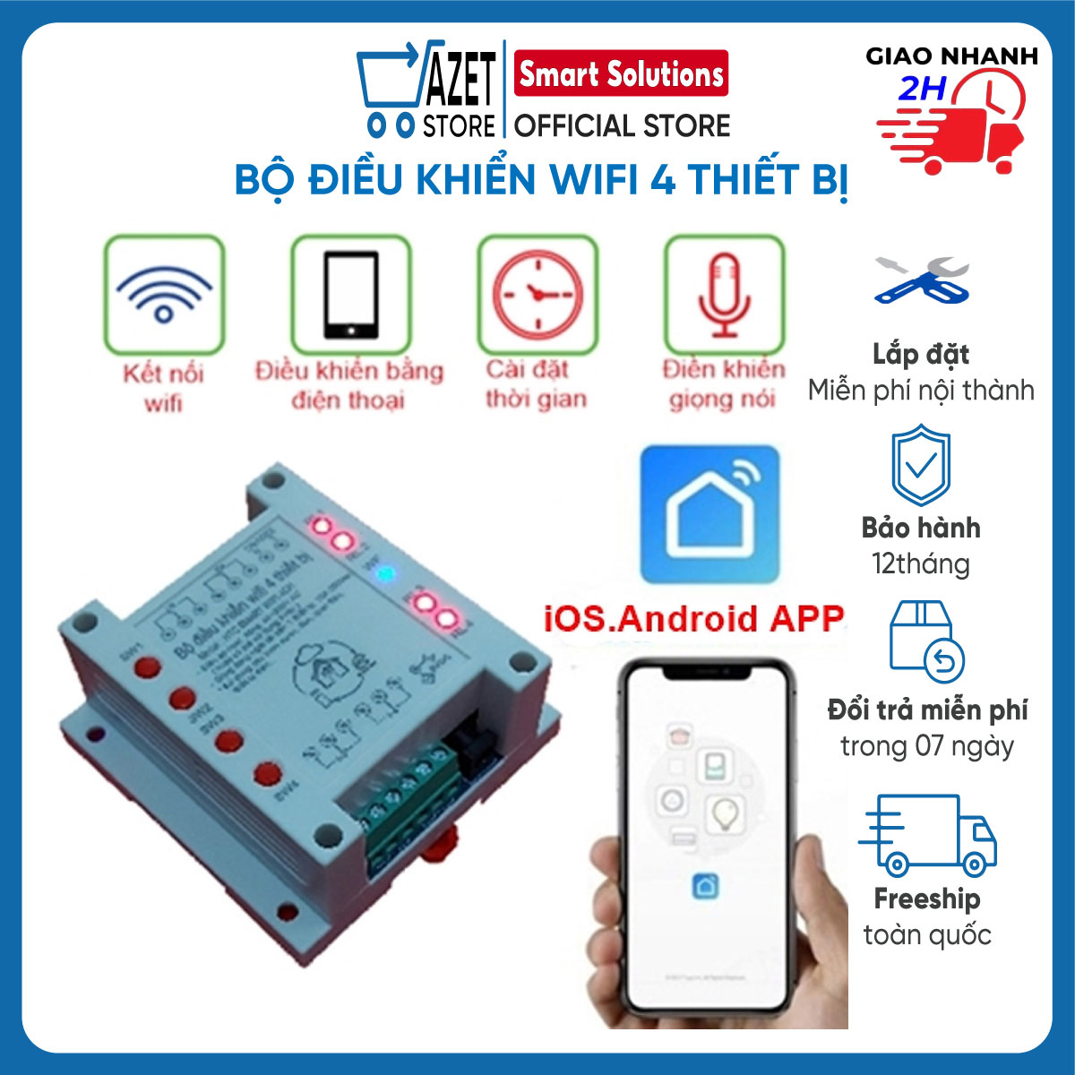 Bộ Điều Khiển Wifi Thông Minh 4 Thiết Bị Điều Khiển Cửa Cuốn, Motor, Bóng Đèn Có Remote Điều Khiển Từ Xa | Bảo Hành 12 Tháng