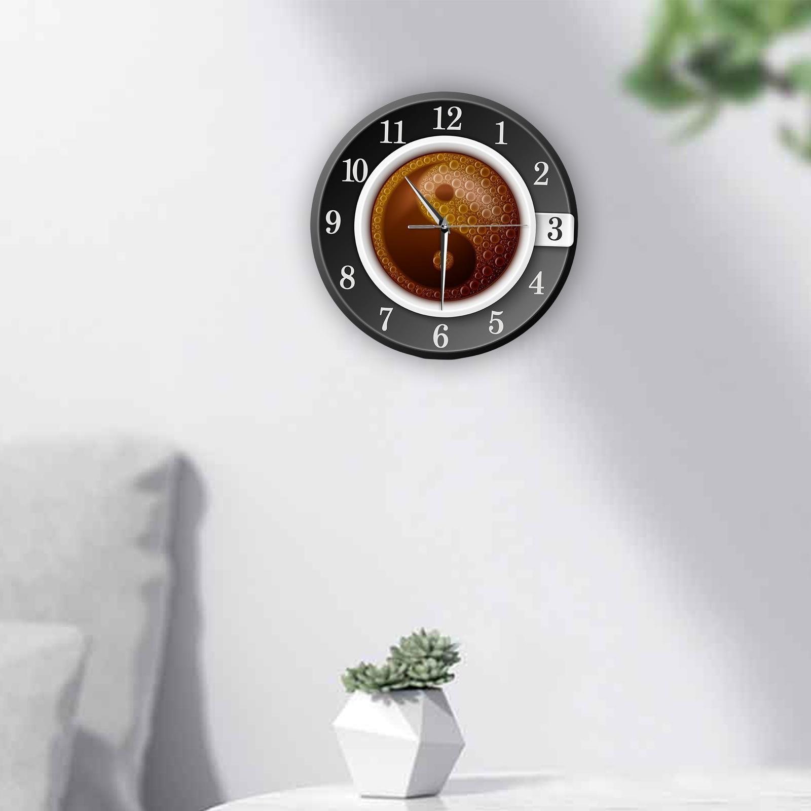 Creative Coffee Cup Wall Clock 12 inch for Study Room Cafe Shop Decorative