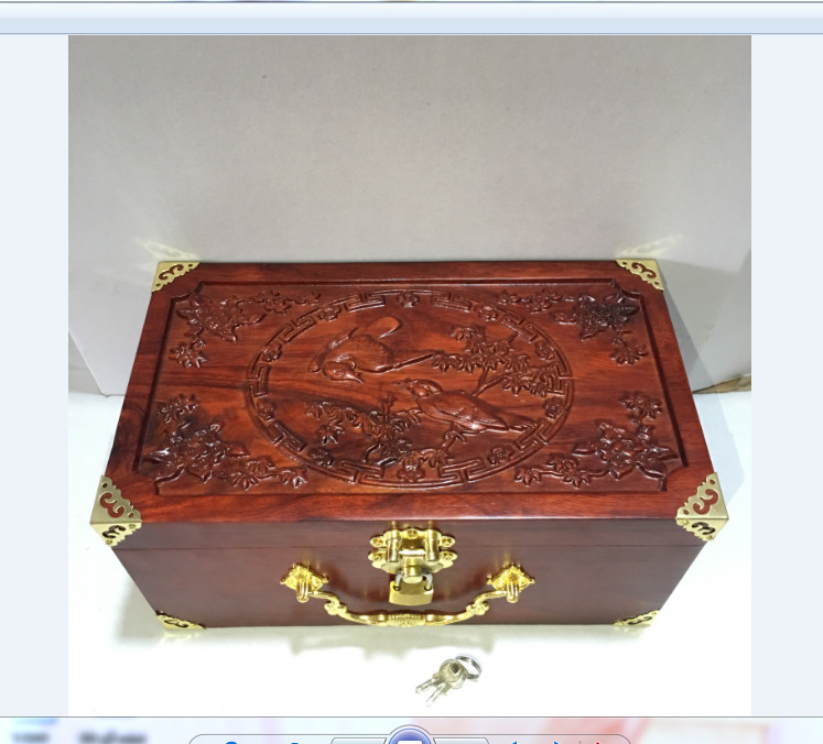 Hộp đựng con dấu - đựng đồ trang sức chạm chim phương bằng gỗ hương size 24cm - kèm khóa mini