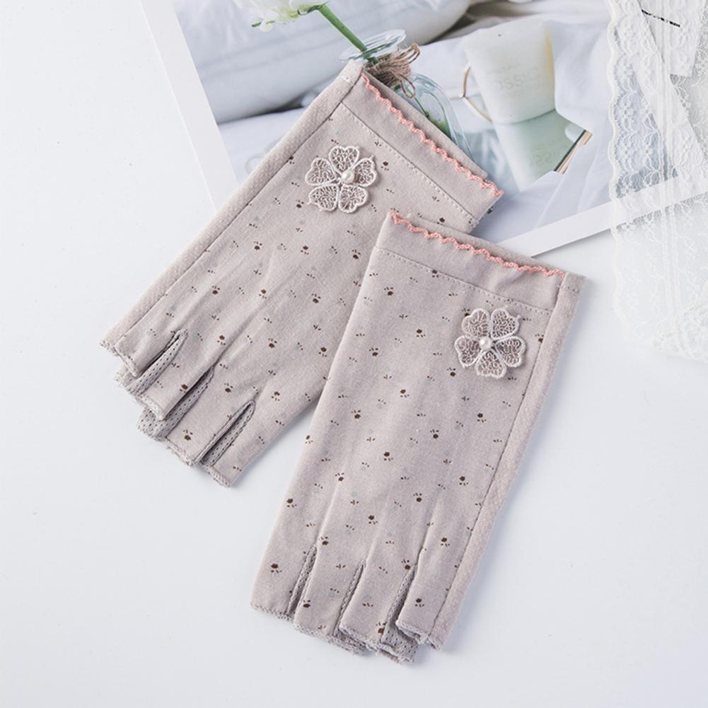 Găng Tay Đi Xe Bé Gái Ngoài Trời Đi Xe Chống Nắng Găng Tay Hở Ngón 1 Ngón Ren Còng Giả Ngọc Trai Hoa Trang Trí In Hoa Color: Orange Size: One Size