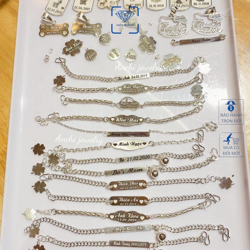 Vòng tay bạc khắc tên cho bé, vòng tay trẻ em bạc nguyên chất, Anchi jewelry