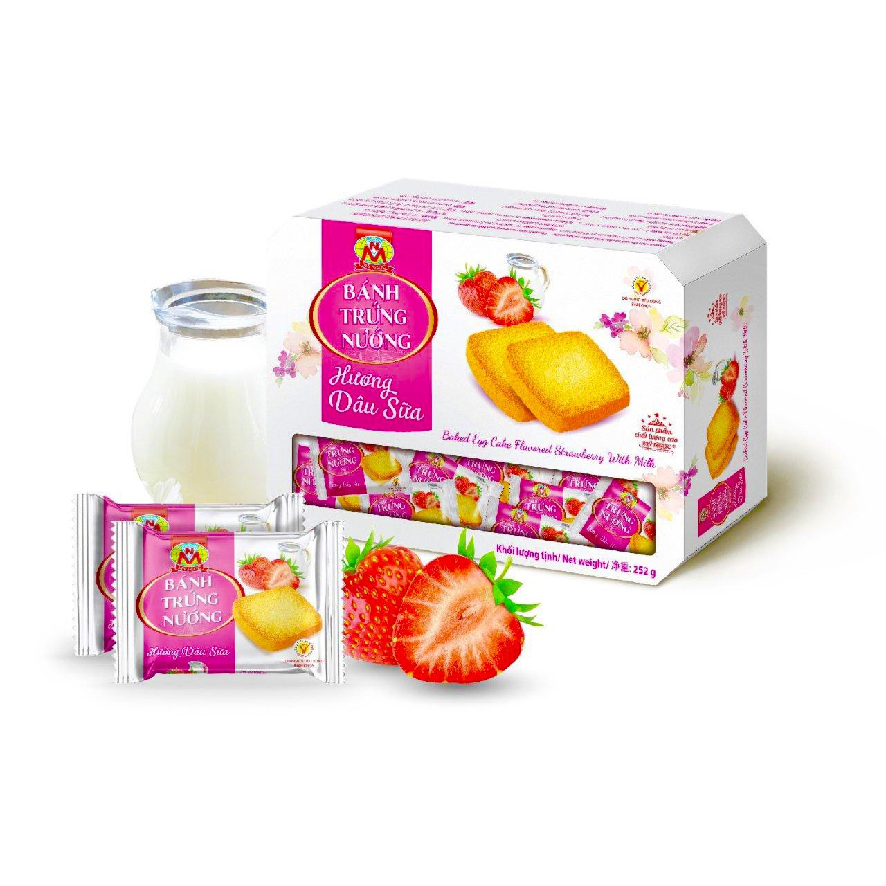 252g Bánh trứng nướng Hương DÂU SỮA tươi MỸ NGỌC