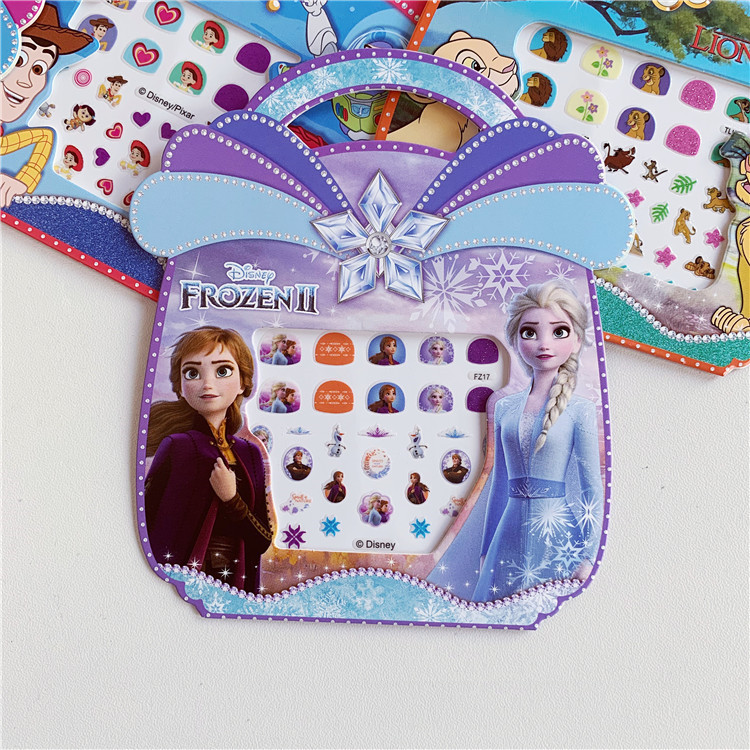 Combo 5 tờ Nail Sticker ngẫu nhiên , miếng dán móng tay hoạt hình kiểu túi xách nơ Frozen Sofia Princess Toy Pooh Minnie cho trẻ em 001