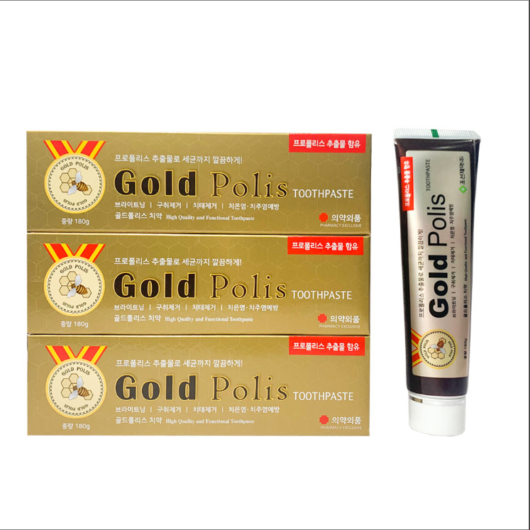 Kem Đánh Răng Hàn Quốc Gold Polis 180g/ tuýp An Toàn Bảo Vệ Ngăn Ngừa Sâu Răng Hôi Miệng Tinh Chất Keo Ong Tinh Dầu Bạc Hà Giúp Răng Sáng Chắc Khoẻ