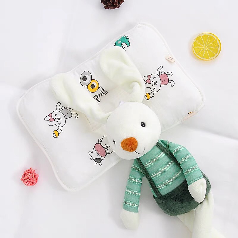 Gối lõm vuông Cotton Hàn Quốc, siêu mềm, chống méo đầu, chống ngạt, thấm hút mồ hôi, thông thoáng cho bé sơ sinh {FREE SHIP