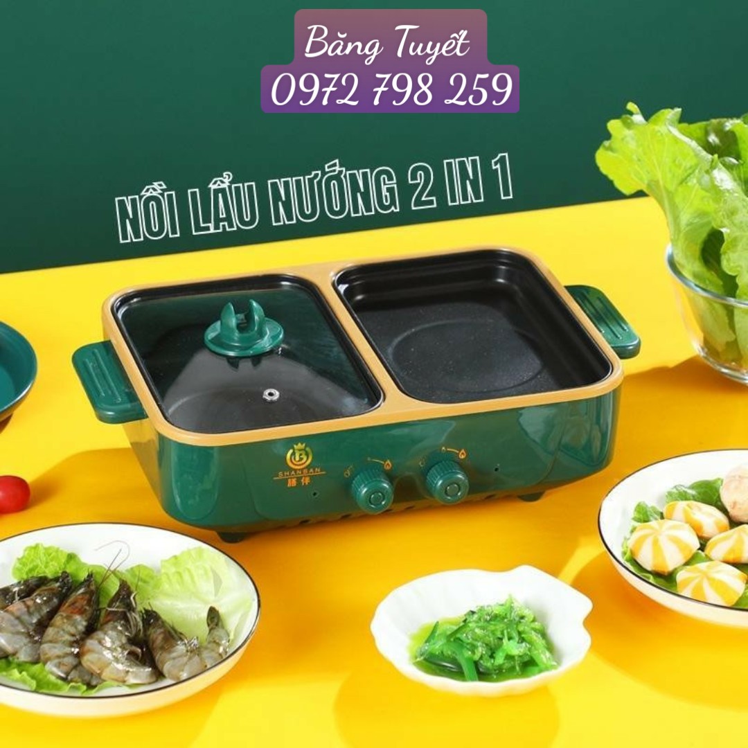 Nồi Lẩu Nướng Mini 2in1, Nồi Lẩu Nướng 2 Ngăn Hàn Quốc Sang Trọng