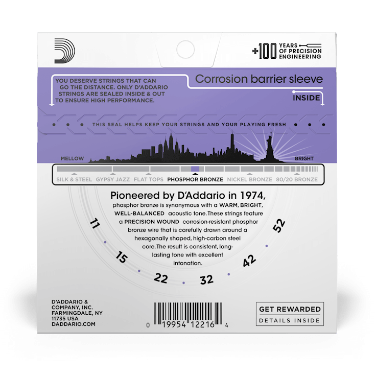 Combo 3 bộ dây đàn Guitar Acoustic/ Acoustic Guitar Strings - D'Addario EJ26 - Phosphor Bronze - Warm, Bright & Balanced Tone - Custom Light Gauge .011-.052 - Hàng chính hãng