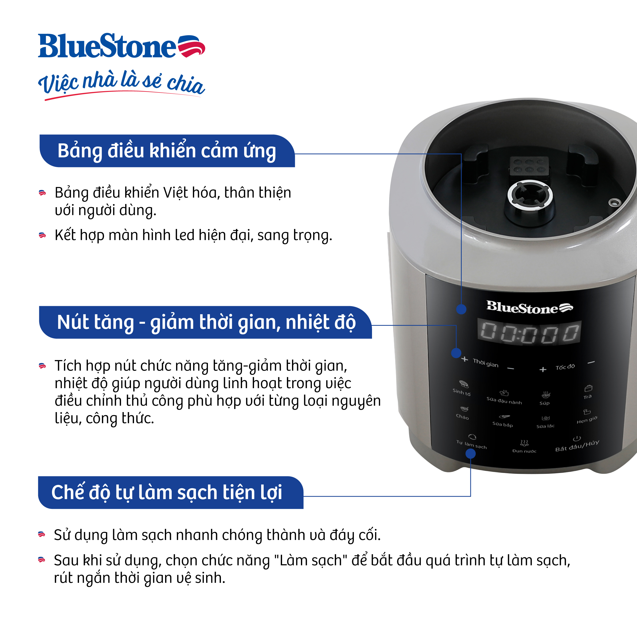 [Trả Góp 0%] Máy Xay Nấu Sữa Hạt Đa Năng  BlueStone BLB-6038 - Công suất 1000W - 7 chương trình nấu - Bảo hàng 24 tháng - Hàng chính hãng