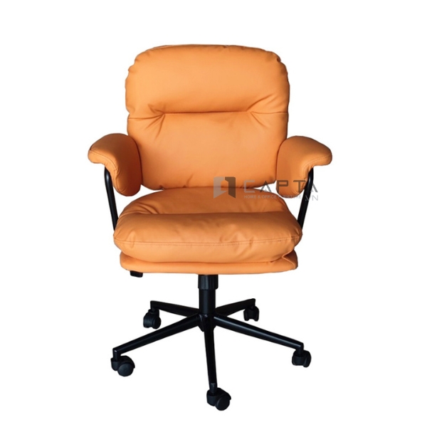 Ghế xoay ngồi làm việc tại nhà nệm PVC màu cam CE1028-P Nội thất Capta Ghế nhân viên lưng trung nệm PVC màu cam chân thép sơn tĩnh điện màu đen bền đẹp