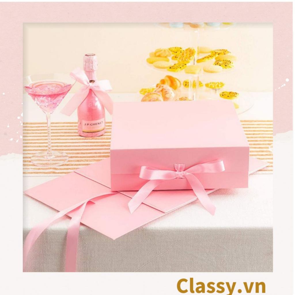 Hộp quà Classy tặng giấy cứng trơn màu, giấy cứng cực sang, Quà tặng Sinh Nhật kèm ruy băng Q769