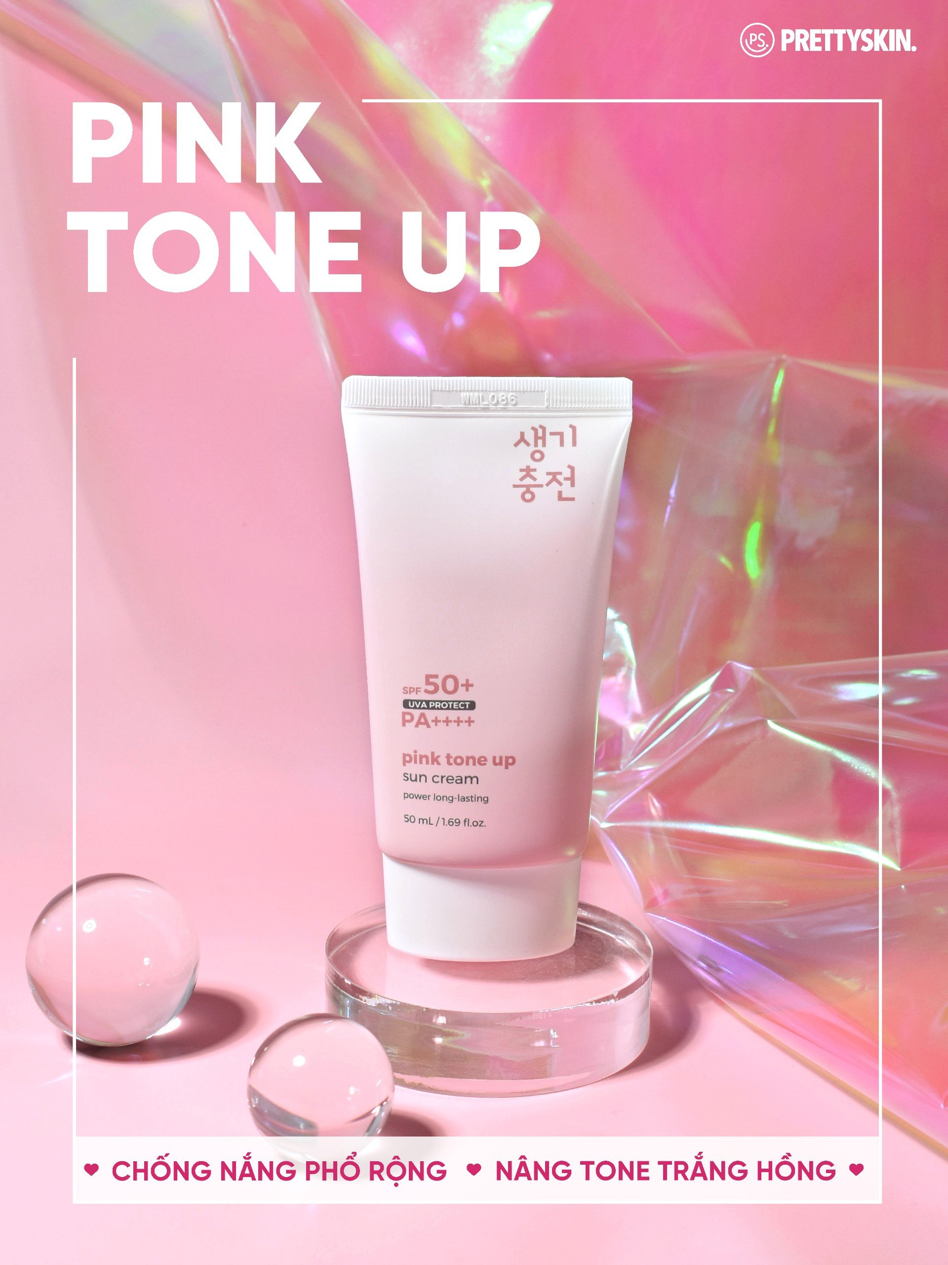 Kem chống nắng nâng tone trắng hồng Prettyskin Pink Tone Up SPF 50+ PA++++