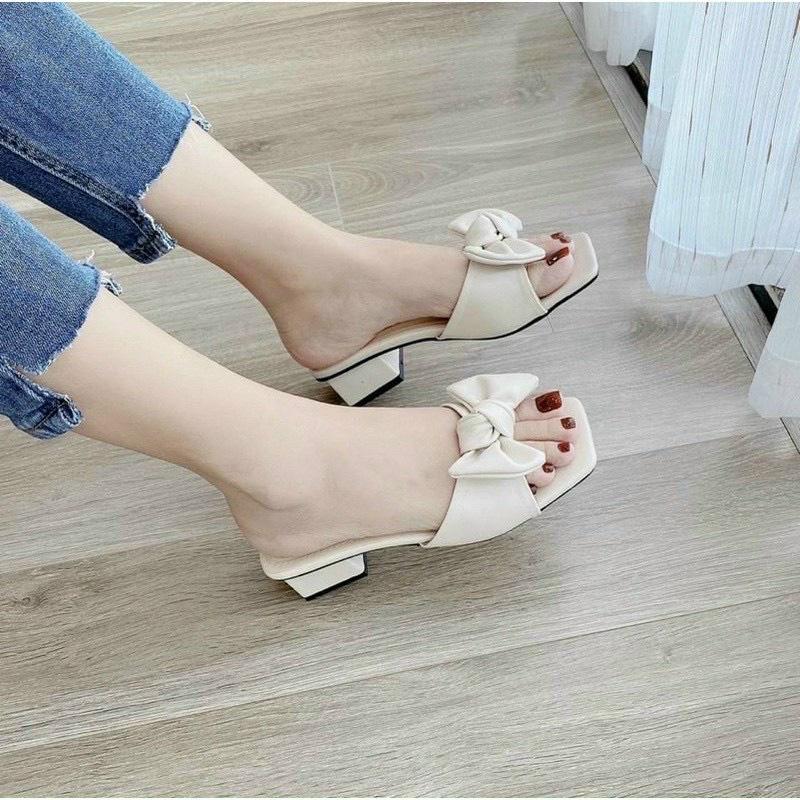 Dép lê nữ quai nơ buộc gót 2cm