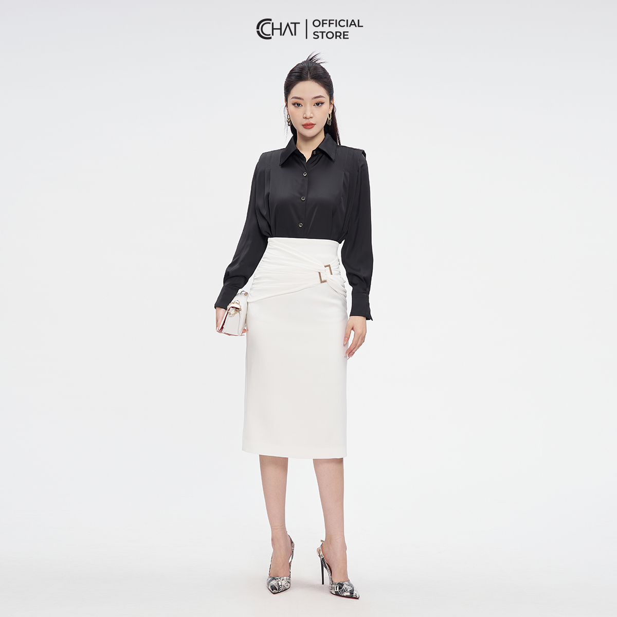 Áo Sơ Mi Nữ  Kiểu Cutout Trang Trí Dây Chất Lụa Cao Cấp Mềm Mịn 53FDL2003ST