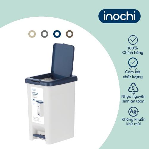 Thùng rác đạp chữ nhật INochi - Hiro 20L (kèm ruột) Thân Trắng kem + Nắp Ghi/ Xanh/ Nâu/ Be