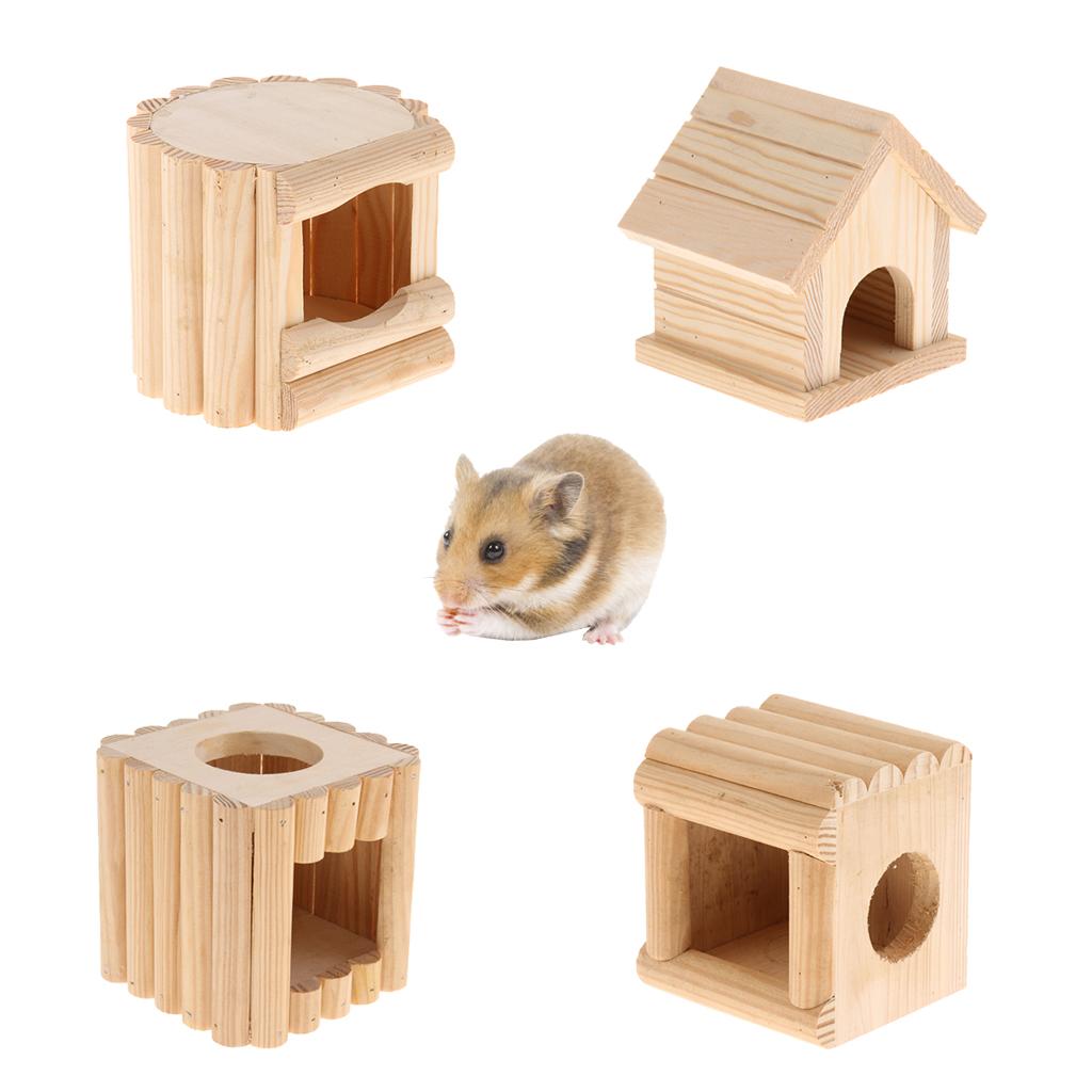 Hamster Nest Double Holes Hut Gerbil Mouse Small Animal Wood Castle