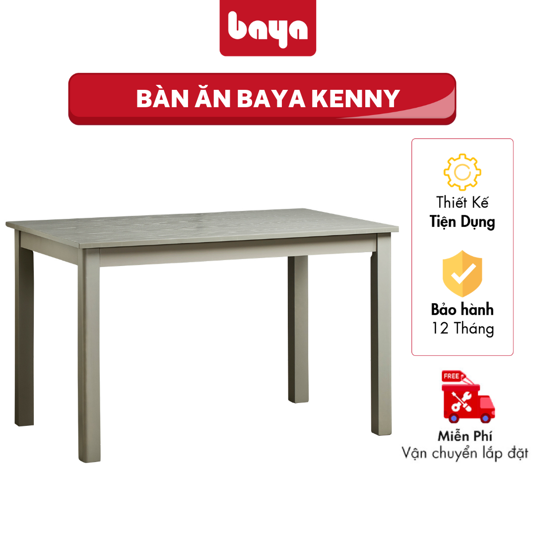 Bàn Ăn BAYA KENNY Làm Từ Chất Liệu Gỗ Cao Su MDF, Màu Xám Hiện Đại, Kích Thước L120xW75xH75 2001450