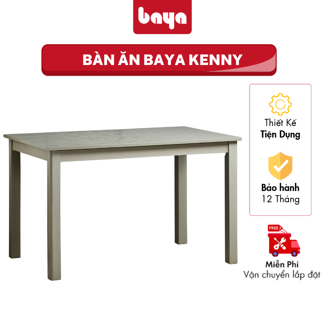 Bàn Ăn BAYA KENNY Làm Từ Chất Liệu Gỗ Cao Su MDF, Màu Xám Hiện Đại, Kích Thước L120xW75xH75 2001450