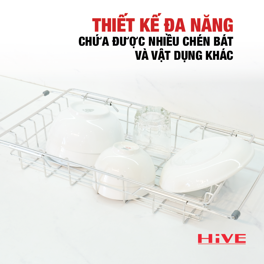 Rổ chén bát co giãn gác bồn rửa HiVE Inox 304