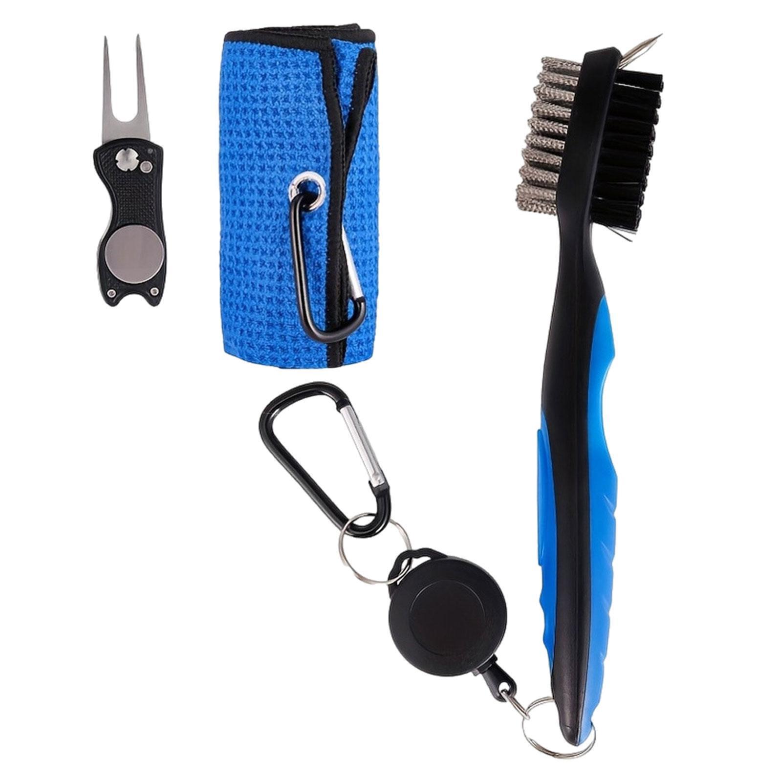 3x Golf Club Cleaning , Golf Club Cleaner Brush Golf Brush with Retractable Zip Line Repair Tool Golf Towel for Golf Irons, Golf Cart