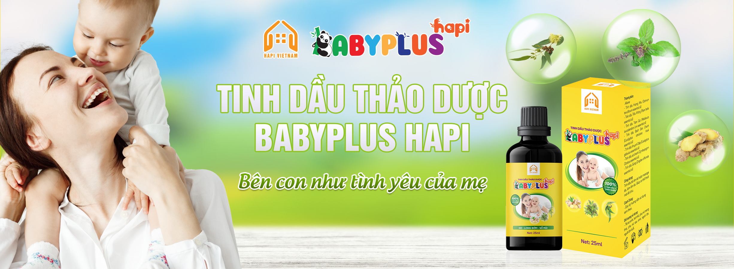 Tinh dầu thảo dược BABYPLUS Hapi - Sạch long đờn, hết ho, sổ mũi, tăng sức đề kháng