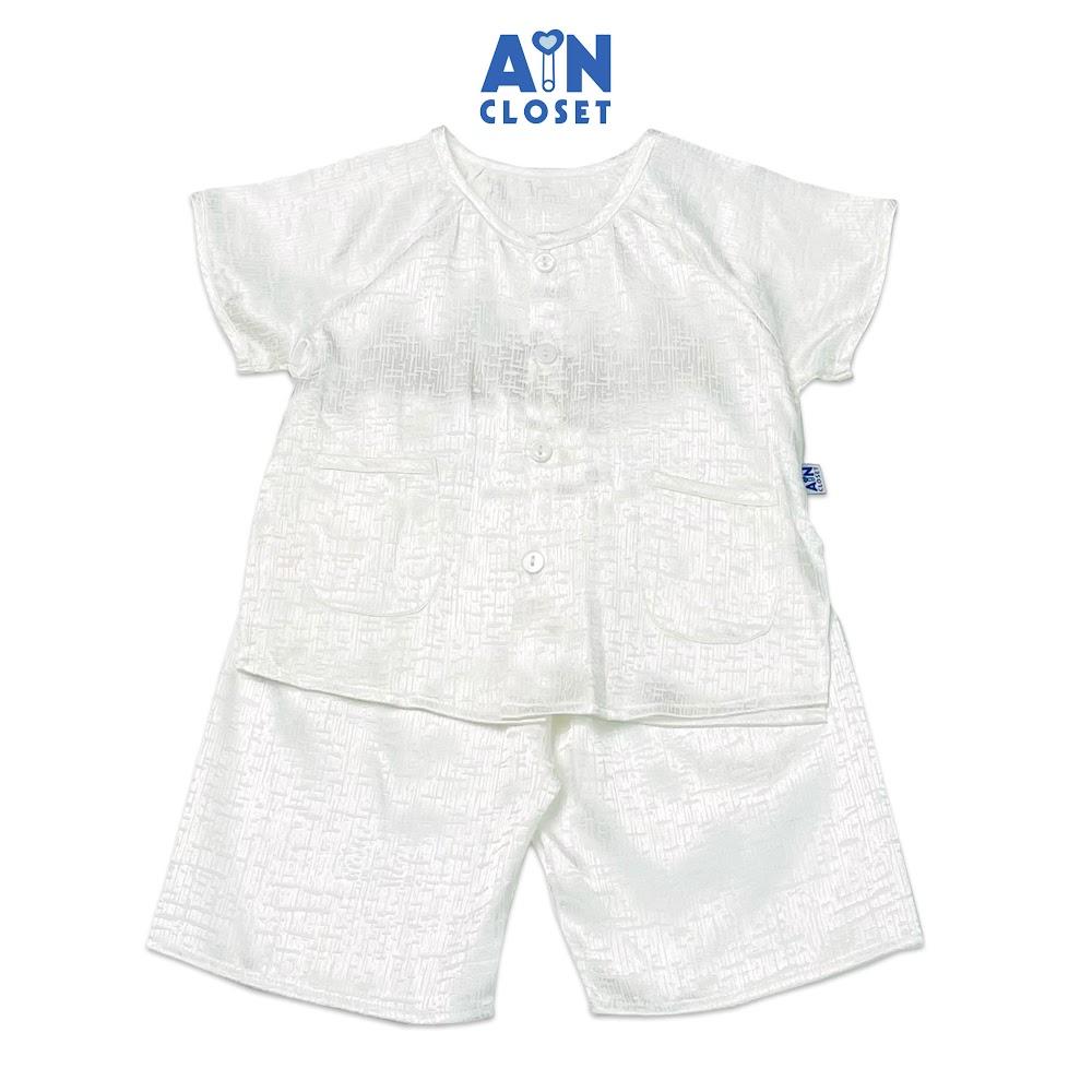 Bộ quần áo bà ba lửng unisex cho bé Hoa Văn gấm trắng - AICDBTSTK1EC - AIN Closet