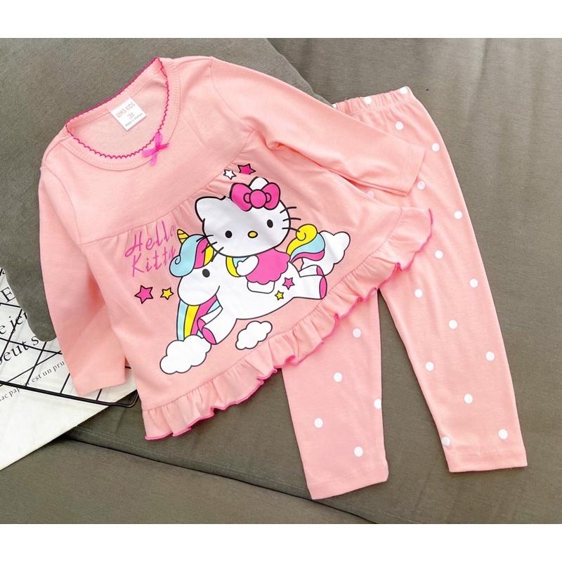 Bộ dài bé gái thun borip dáng babydoll -