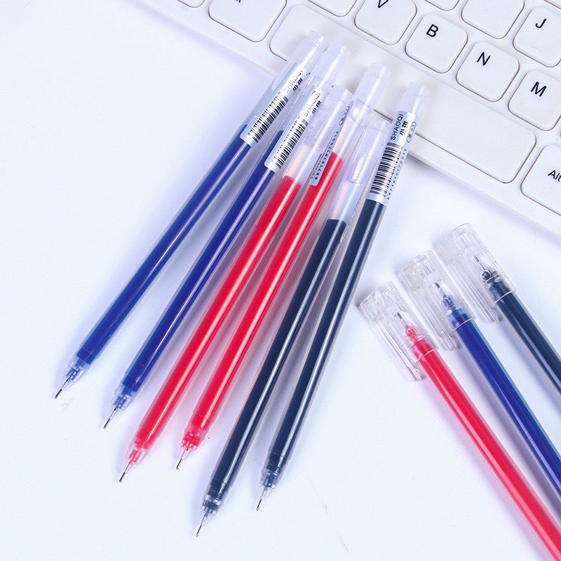 Bút bi nước mực gel dung lượng lớn  ngòi 0.5mm thiết kế vỏ trong suốt màu đen đỏ xanh B14