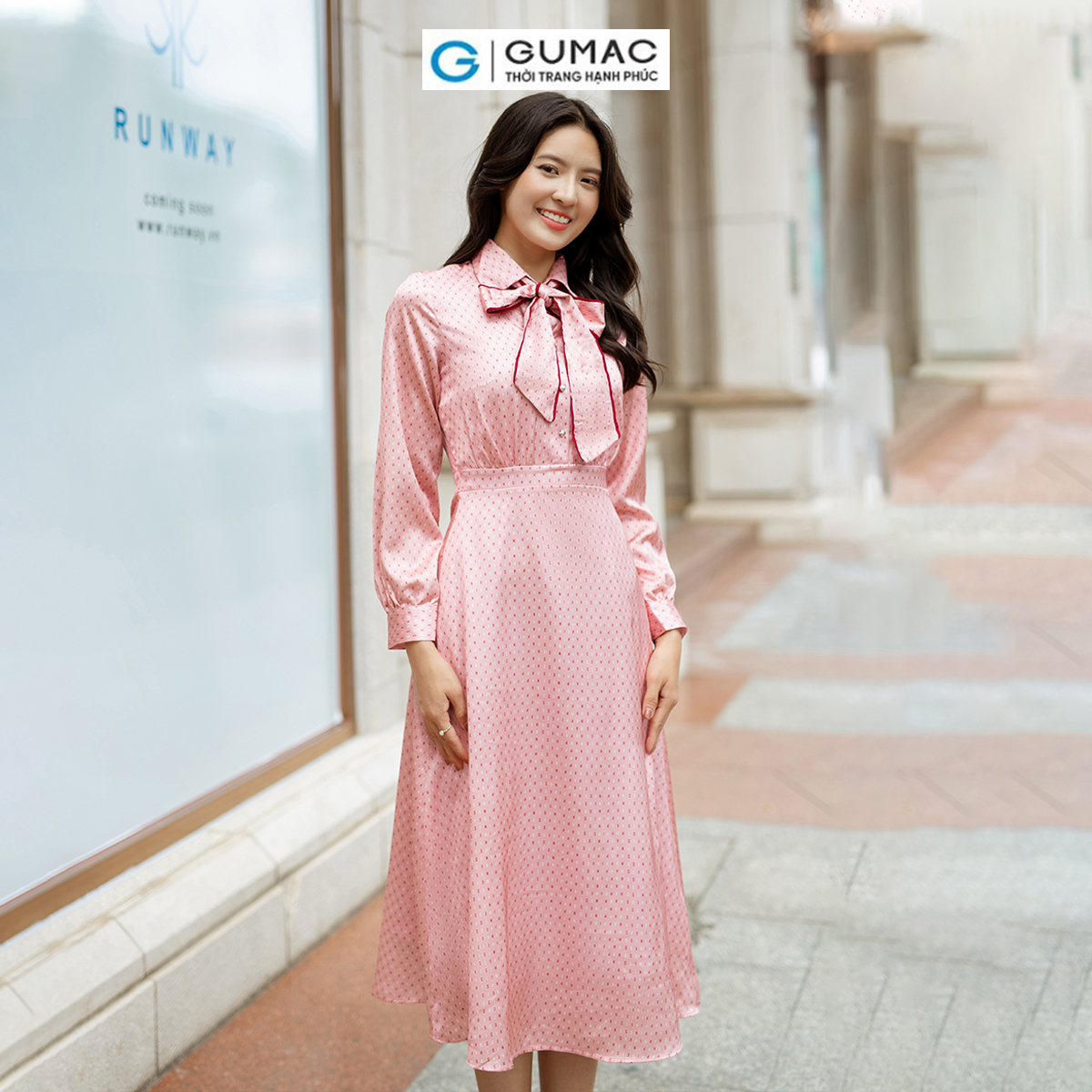 Đầm A phối dây nơ nữ tính thời thượng thời trang GUMAC DD06041