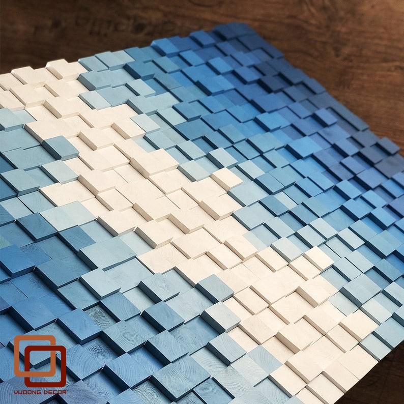 Tranh gỗ trang trí 3D tone XANH TRỜI -